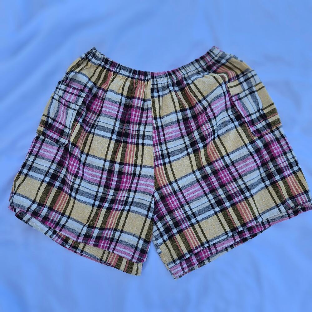 Vintage-Inspired Plaid Elastic Waist Shorts with Cargo‎ Pockets